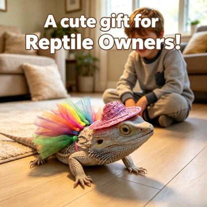 Colorful Lizard Tutu Skirt Hat Set Soft Rainbow Costume for Bearded Dragon