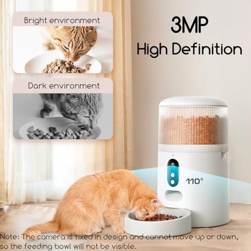 Automatic Cat Feeder with Camera, 3MP HD Video & Night Vision, 5G/2.4G WiFi Smart Pet Feeder with APP Control, 2-Way Audio, Motion Alerts, Low Food Sensor, Timed Cat Feeder for Cats & Dogs, 4L