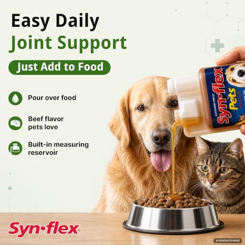 Synflex Concentrated 8oz Joint Supplement Bottle | Glucosamine Chondroitin Liquid for Dogs & Cats | Boswellin Yucca Manganese | Beef Flavor | Made in USA for Daily Pet Mobility Wellness Use Plan