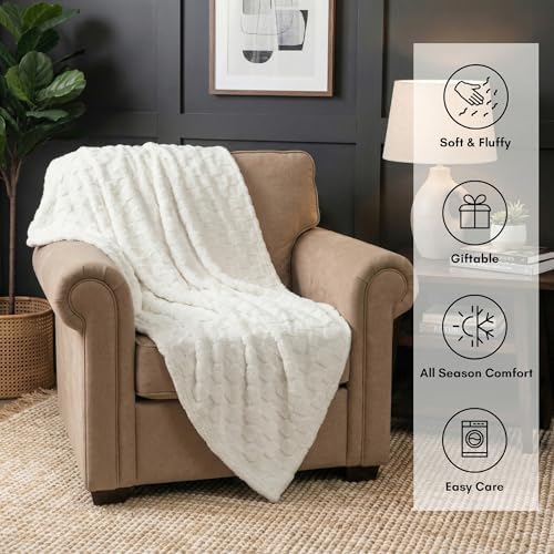 Americanflat 50x60 Jacquard Fleece Throw Blanket - Soft and Breathable Throw Blanket for Couch, Bed, Chair - Fleece Blankets Perfect for Home, Bedroom, or Outdoor Use - Checkered Design in Cream