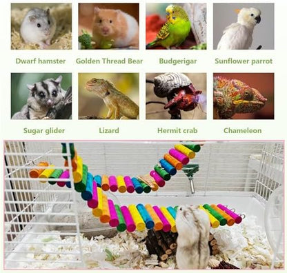 2-Pack Hamster Bridge 15.7 x 2.4 Inch Colorful Flexible Bendy Climbing Ladder Wooden Fence Chew Toy for Bird Parrot Sugar Glider Gerbil Mice