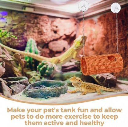 CroBlissful Bearded Dragon Tank Accessories, Long Cylindrical, Orange