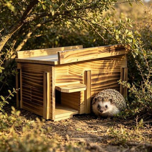 Handcrafted Solid Wood Hedgehog House - Large Natural Outdoor Nesting Box for Hedgehog - Cozy All-Weather Shelter, Easy Install for Backyard, Garden