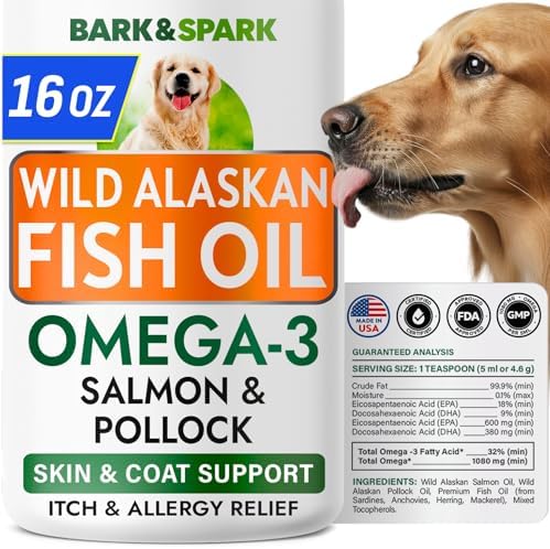 Omega 3 Fish Oil Liquid Supplement for Dogs - Wild Alaskan Salmon Oil