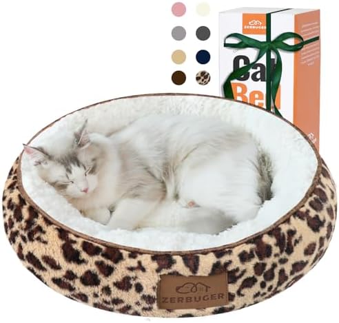 Zerbuger 20in Leopard Round Dog Bed Sofa for Dogs Cats, Machine Washable