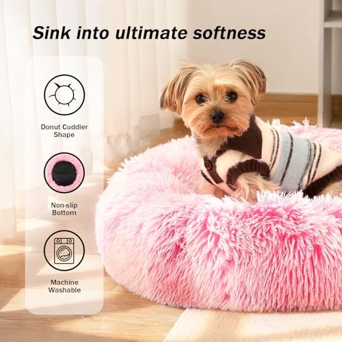 NOYAL Donut Dog Bed for Small Medium Pets, Plush Calming Faux Fur