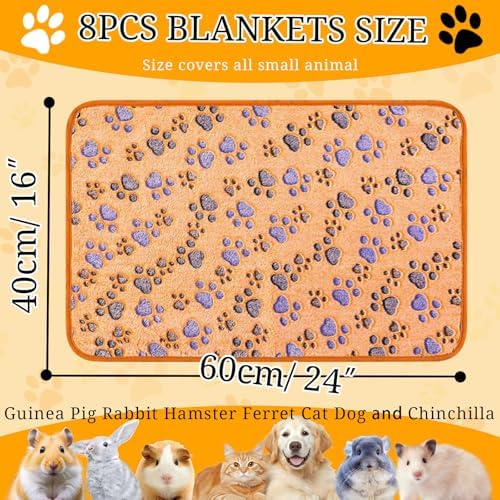8 Pcs Washable Guinea Pig Bedding Absorbent Small Animal Cage Liners Reusable Guinea Pig Fleece Blankets Waterproof Pet Pee Pad Sleep Mat Pad Cover for Rabbit Ferret Chinchilla Hamster