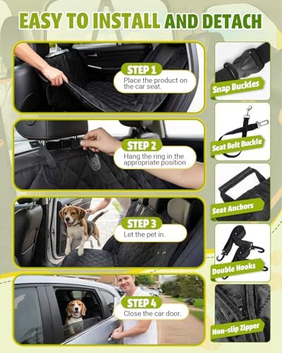 Dog Car Seat Cover, 600D Heavy Dute Car Seat Cover for Dogs Pets, 100% Waterproof Anti-Scratch Nonslip Dog Hammock for Cars, Seat Covers Protector with SeatBelt for Sedan SUV Truck Standard Black