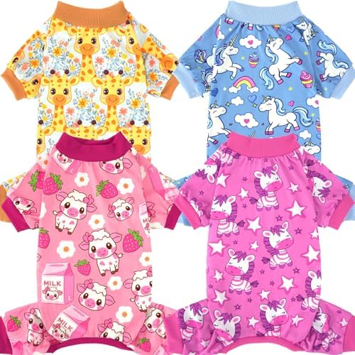 XPUDAC 4 Pack Dog Pajamas for Small Dogs Soft Puppy Clothes Onesie, XXS
