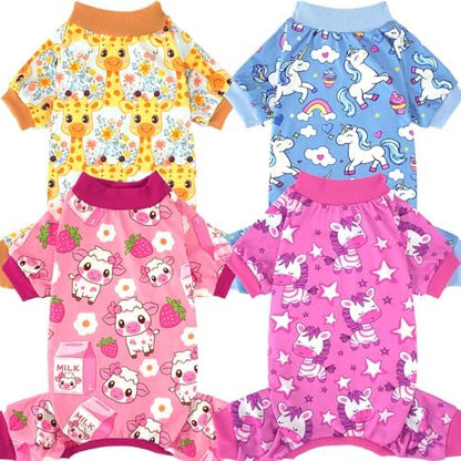 XPUDAC 4 Pack Dog Pajamas for Small Dogs Soft Puppy Clothes Onesie, L