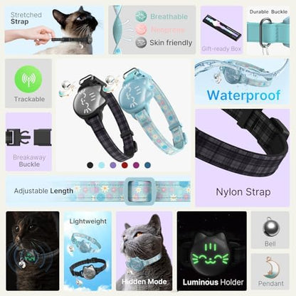 AirTag Cat Collar, Reflective Breakaway Collar, Hidden Holder with Bell