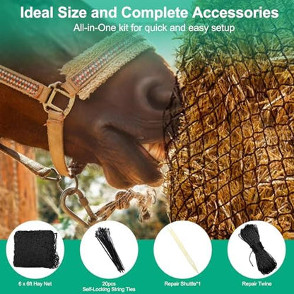 6x6 ft Square Bale Hay Net for Horses, 1.7 inch Hole Knotless