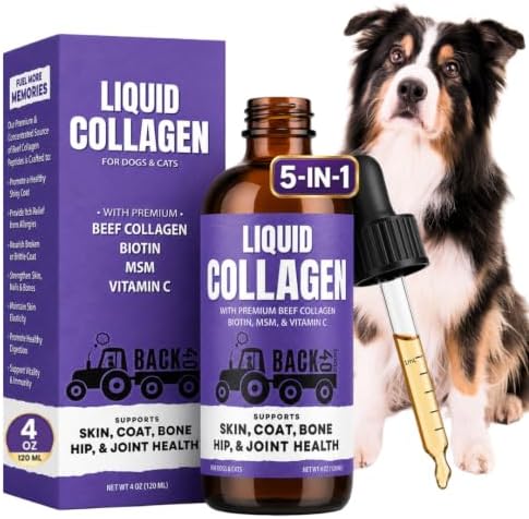 Back 40 Dogs Premium Grass-Fed Liquid Collagen for Dogs Skin and Coat, Hips and Joints | Allergy Relief with Biotin, Vitamin C and MSM for Joint, Nails & Immunity | Made in USA