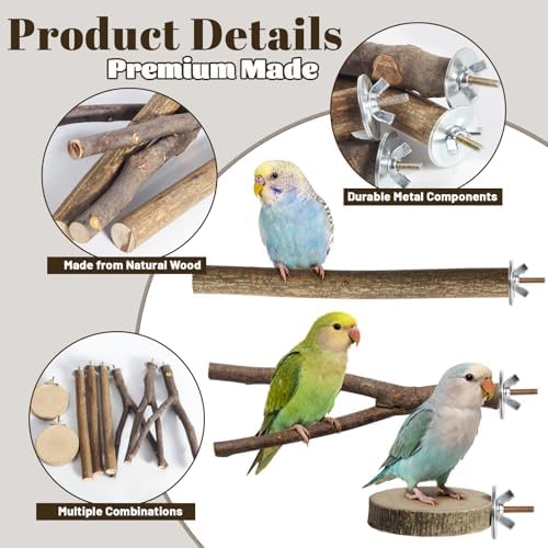8 Pack 9 Inch Natural Wood Bird Perches for Cage, Wood Parrot Perch