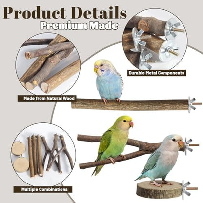 8 Pack 9 Inch Natural Wood Bird Perches for Cage, Wood Parrot Perch