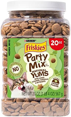 Friskies Purina Party Mix Natural YUMS Catnip Cat Treats, 20 oz Canister