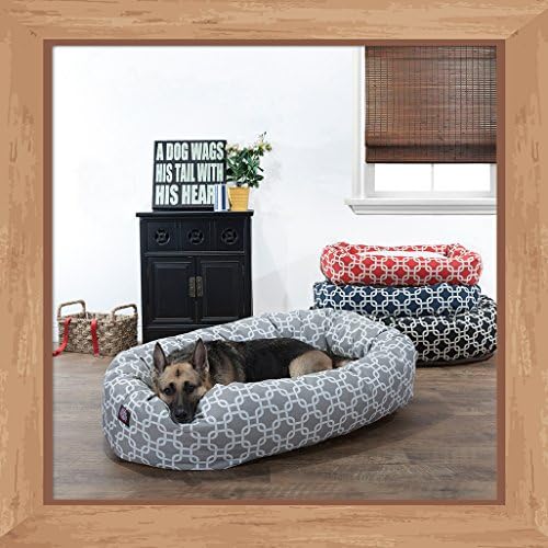 Majestic Pet 32 Inch Links Sherpa Calming Dog Bed Washable – Cozy Soft Round Dog Bed with Spine for Head Support - Fluffy Donut Dog Bed 32x23x7 (inch) – Round Pet Bed Medium - Gray