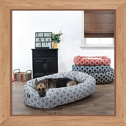 Majestic Pet 32 Inch Links Sherpa Calming Dog Bed Washable – Cozy Soft Round Dog Bed with Spine for Head Support - Fluffy Donut Dog Bed 32x23x7 (inch) – Round Pet Bed Medium - Gray