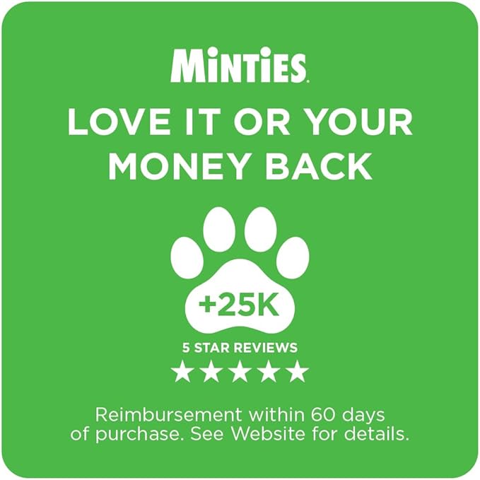 Minties Dental Chews for Dogs, 8 Count, Vet-Recommended Mint-Flavored Dental Dog Treats for Medium Sizes 25-50 lbs, Bones Clean Teeth, Fight Bad Breath, and Removes Plaque and Tartar