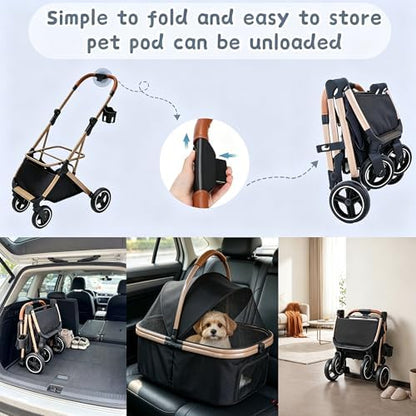 Chihuahua 3-in-1 Foldable Pet Stroller 4-Wheel for Small Dogs,Black
