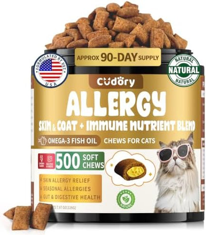 Cat Allergy Relief Chews for Cats with Probiotics, 500 Crunchy Treats