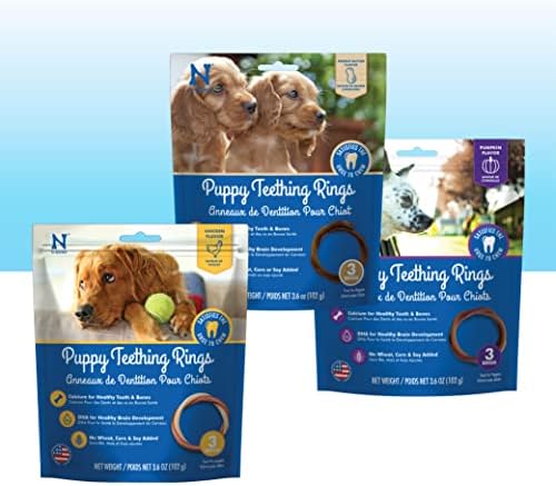 N-Bone Puppy Teething Rings Variety Pack, Chicken, Pumpkin & Peanut Butter Flavors, Natural Puppy Teething Chews & Treats, 3 Bags, 9 Rings (10.8 oz)