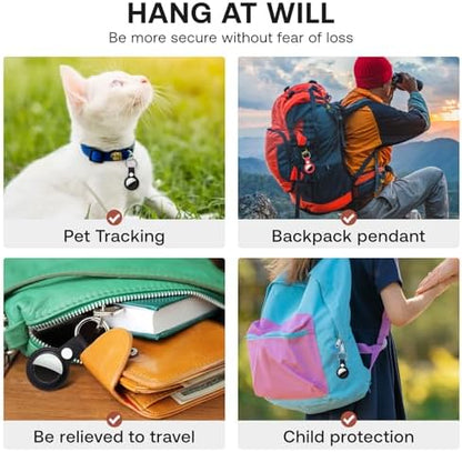 Compatible with AirTag Holder Case with Keychain, 4 Pack Protective Cases Cover Tags GPS Tracker Item Tag Finders Accessories for Keys, Bags, Luggage（Black/White/Red/Blue）
