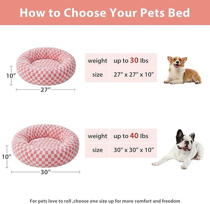 BFPETHOME Donut Dog Bed Medium Size Dogs, Cute Medium Dog Bed for Puppy and Kitten, Round Calming Pet Beds with Non-Slip Bottom, Machine Washable,30inch, Pink