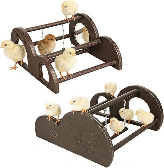 Chicken Perch with Swing & Mirror, Waterproof PVC Roosting Stand for Hens Activity Gym for Chick Toys & Bantams, Durable Easy-Clean Brooder Coop