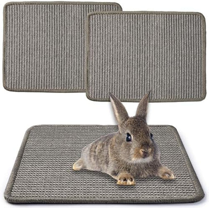 JanYoo 2pcs Bunny Scratch Pads Natural Sisal Rabbit Scratching Pad Bunny Scratcher Mat Resting Mats for Cages, Small Animal Claws and Teeth Care Bedding Accessories for Guinea Pig (15.7x11.8in, Grey)