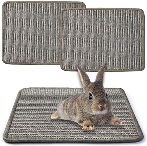 JanYoo 2pcs Bunny Scratch Pads Natural Sisal Rabbit Scratching Pad Bunny Scratcher Mat Resting Mats for Cages, Small Animal Claws and Teeth Care Bedding Accessories for Guinea Pig (15.7x11.8in, Grey)