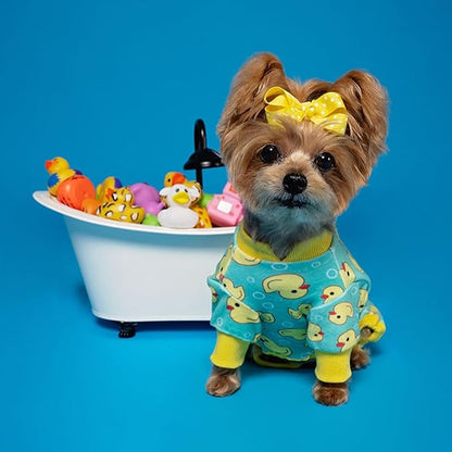 KYEESE Dog Pajamas Velvet Dog Pajamas Small Sized Dogs Dogs Pjs with Yellow Ducks Pattern Soft Doggie Jammies Stretchy Doggie Clothes Puppy Onesie Comfy Pet Coat Pet Costume, X-Small