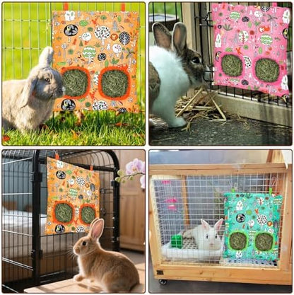 UPINS 3Pack Guinea Pig Hay Feeder Bag,Bunny Rabbit Cage Bag Hanging Holder