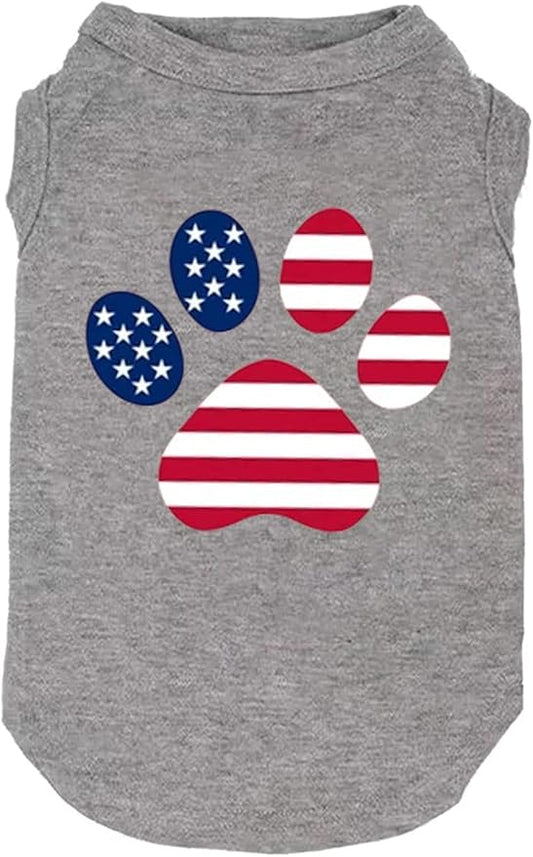 American Flag Dog Shirt - 4th of July Funny Graphic T-Shirts & Sport Vest (XX-Large, Grey)