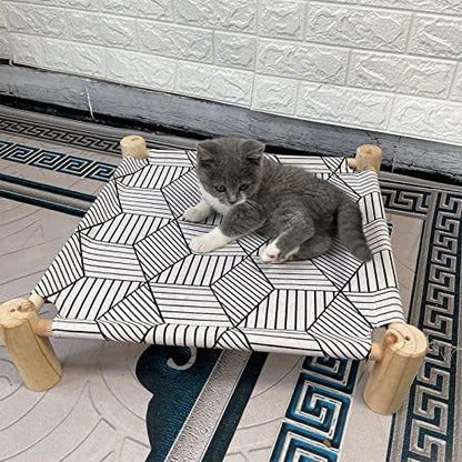 Pozico Cat/Dog Bed Hammock - Wooden Raised Indoor/Outdoor Beds - Breathable Mesh for Small Animals - White Diamond