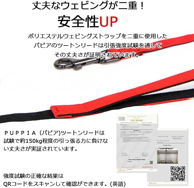 Puppia Two Tone Dog Lead Strong Durable Comfortable Grip Walking Training Leash for Small & Medium Dog, LT.Grey, Large