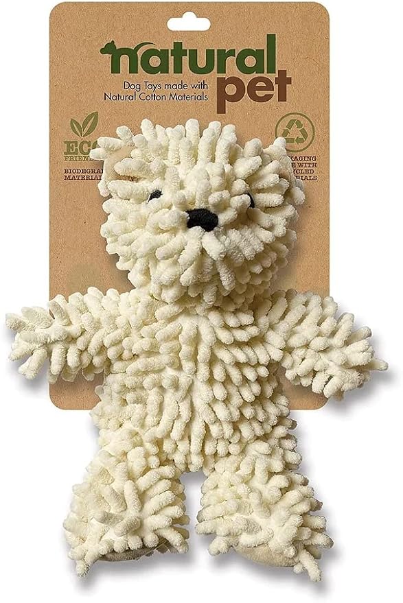 Nubz Bear Dog Toy Premium Natural Plush with Squeaker