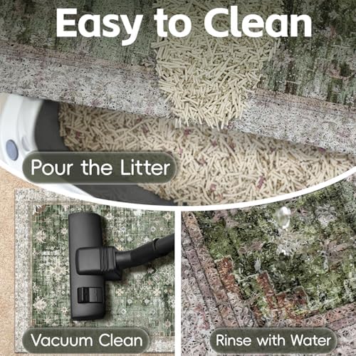 Cat Litter Mat Litter Trapping Mat, 40"x30" Waterproof Urine Proof Litter Box Mat Catcher Mat Non-Slip Washable for Kitty Kitten, Green