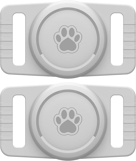 GOCII for Airtag Dog Collar Holder 2 Pack,Waterproof Dog Collar Holder for Apple AirTag(Gen 1 & 2),Silicone Air Tags Case for Dog Collars(Light Gray)