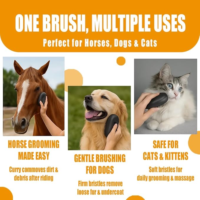2-in-1 Horse Grooming Brush – Double-Sided Deshedding & Curry Comb Tool for Horses, Dogs & Cats, Soft & Hard Bristles, Pet Grooming & Bathing Supplies