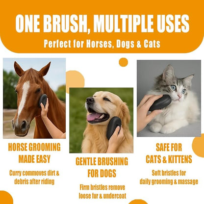 2-in-1 Horse Grooming Brush – Double-Sided Deshedding & Curry Comb Tool for Horses, Dogs & Cats, Soft & Hard Bristles, Pet Grooming & Bathing Supplies