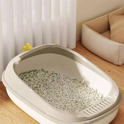 Litter Box, Durable Open Cat Litter Box with Scoop,Anti Splash Pet Tray Cat Litter Box(Gray)