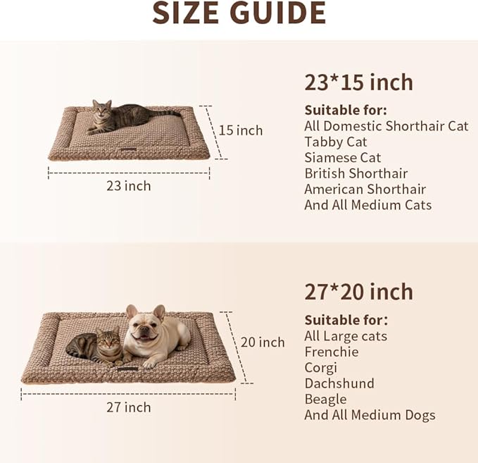 Plush Cat Kneading Bed Mat, Premium Plush Fabric Bed with Non-Slip Bottom, 3cm Thick All-Season Cushion for Cats Who Knead, Machine Washable Anti-Static Pet Bed, 23x15 Inch, Coffee