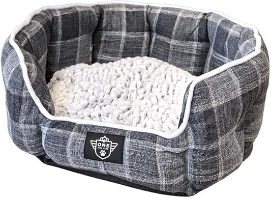 One for Pets Snuggle Pet Bed,Dog Bed, Cat Bed, Removable Washable Octagon Cuddle Bed,Anti Anxiety (Check Pattern, Medium (22.5 Inch))