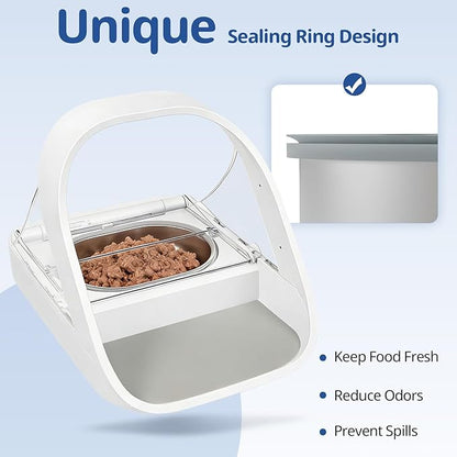 Stainless Steel Bowl & Mat Set for Automatic Microchip Cat Feeder, 2 SUS304 Bowls + 1 Mat, Sealing Ring, Keep Food Fresh, Easy to Clean