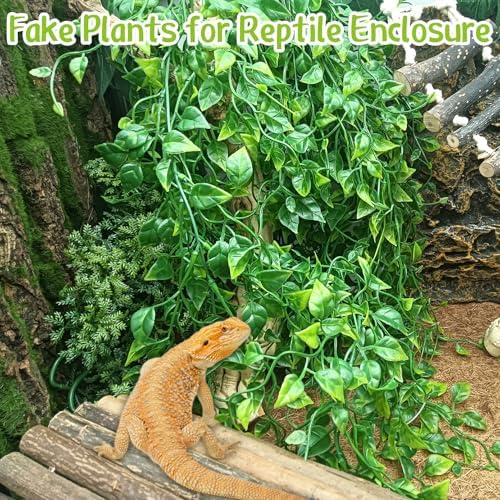Hamiledyi Reptile Plants for Terrarium Hanging Fake Leaves with Suction Cup