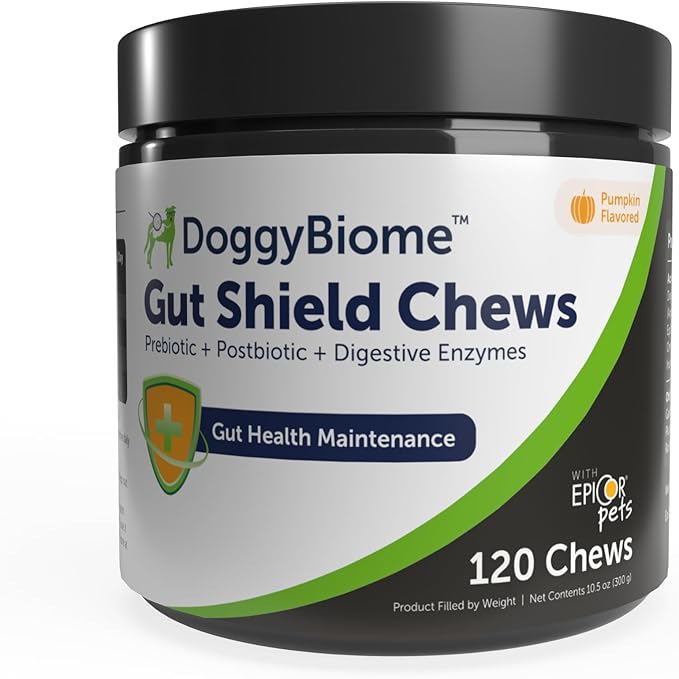 AnimalBiome Gut Shield Soft Chews – DoggyBiome 6-Strain Probiotic Chews for Dogs & Cats, Digestive Support Supplement, Dog Probiotic, Postbiotic, and Digestive Enzime Blend, Pumpkin Flavor, 120 Count