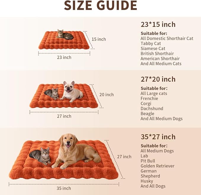 Large Dog Bed Mat, Extra Large Plush Faux Fur Washable Pet Bed for Large Dogs, Non-Slip Fluffy Dog Mat – Machine Washable XL Dog Sleeping Pad for Large Breeds, 35 x 27 Inch Orange
