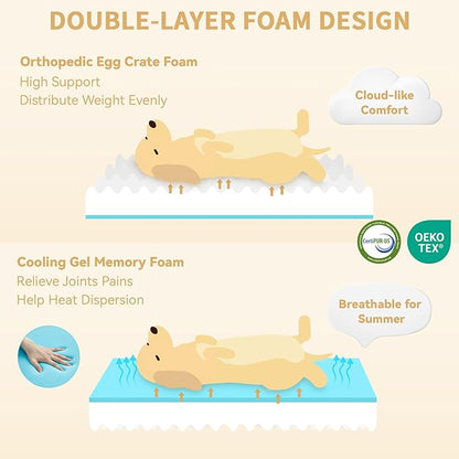 Orthopedic Dog Beds for Extra Large Sized Dogs, Waterproof Memory Foam XL Pet Bed with Sides 42x30Inch, Non-Slip and Egg-Crate Foam Big Dog Couch Bed with Removable Washable Cover, Grey