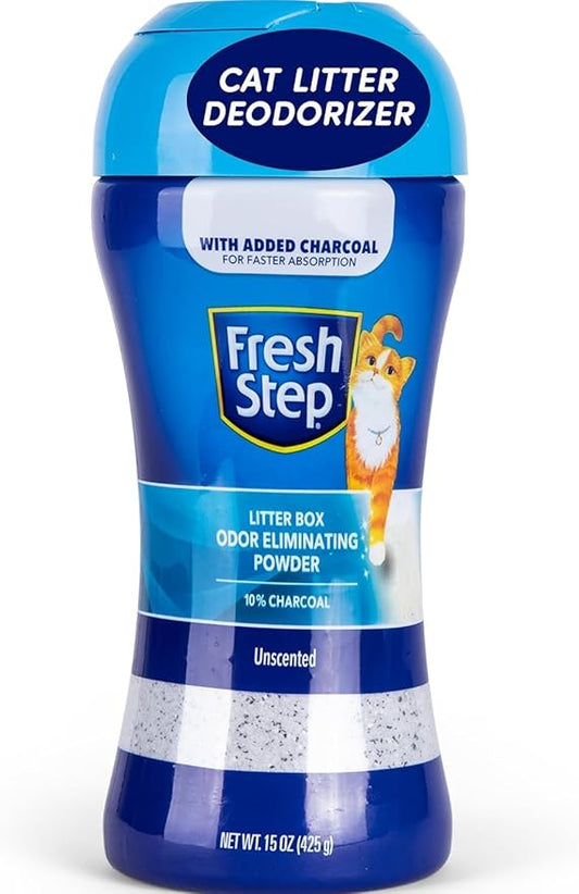 Fresh Step Litter Box Charcoal Odor Eliminator Powder, Cat Litter Deodorizer Additive to Help Absorb and Control Strong Litter Box Odors for Cleaner Smelling Homes, 15 Oz